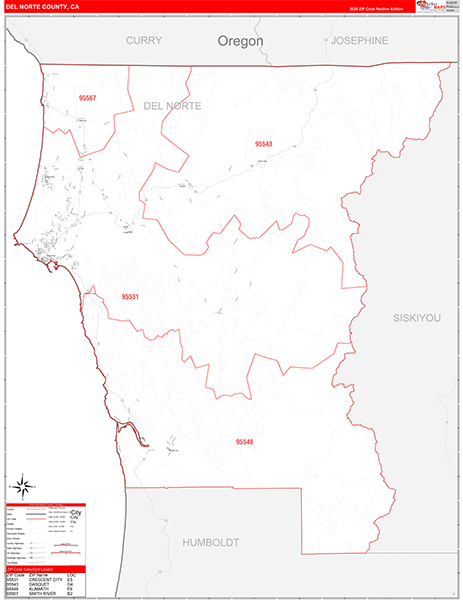Del Norte County, CA Map Red Line Style